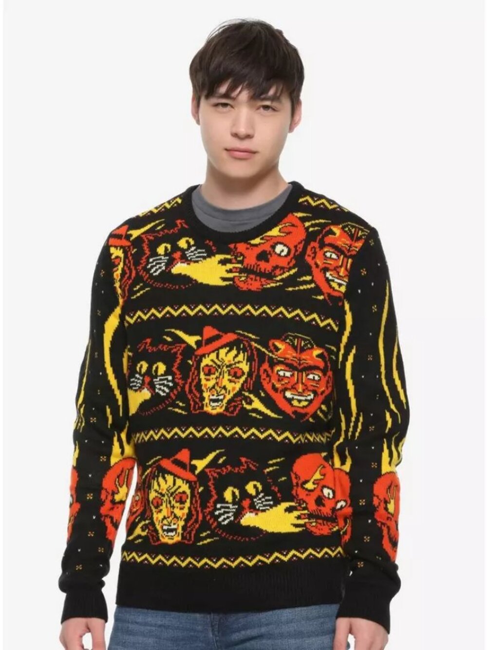 Hot Topic Black Matter Ugly Halloween Fire Sweater Exclusive Size Small